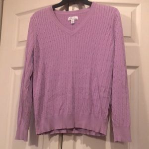 Kim Rogers - LP  - Lavender Cable Stitch, VNeck- Pull-Over Light Weight Sweater